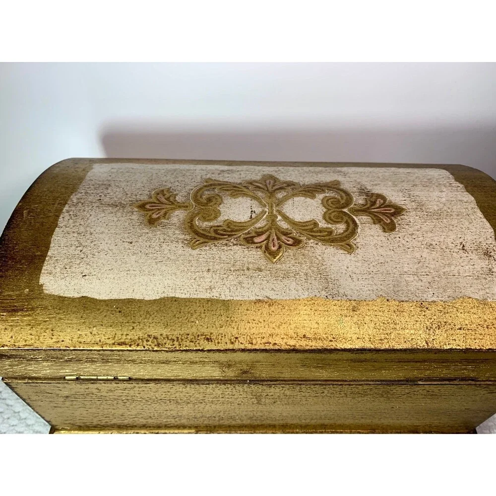 Gold Painted red velvet lined Fancy Jewelry / Music Box